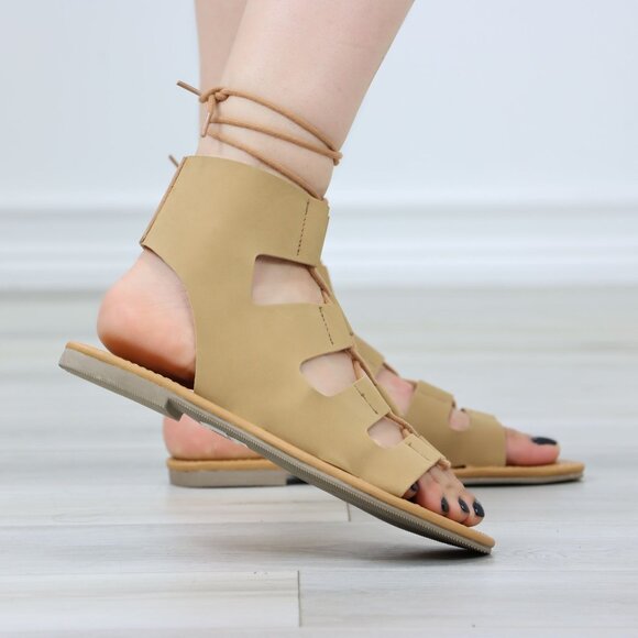 Gray Gladiator Laced-Up Bootie Style Flat Sandals - Picture 5 of 11